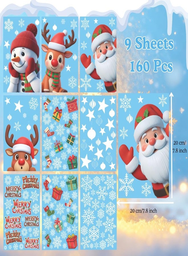 TSIMPLE 160 PCS Santa Window Clings, 9 Sheets Reusable Static Santa Claus Reindeer Snowman Christmas Decals Stickers, Winter and Holiday Decorations, Double Side Xmas Window Decals Ornament DIY Wall Door - Image 2
